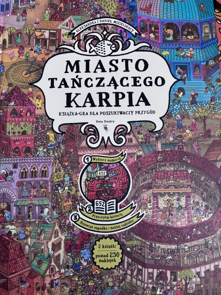 okładka komiksu paragrafowego miasto tańczącego karpia, ksiązka w grze.