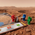 Astronauci grający terrafrmację marsa na marsie