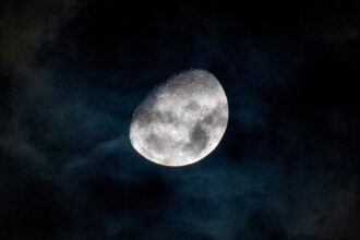 close up of a bright moon against a night sky