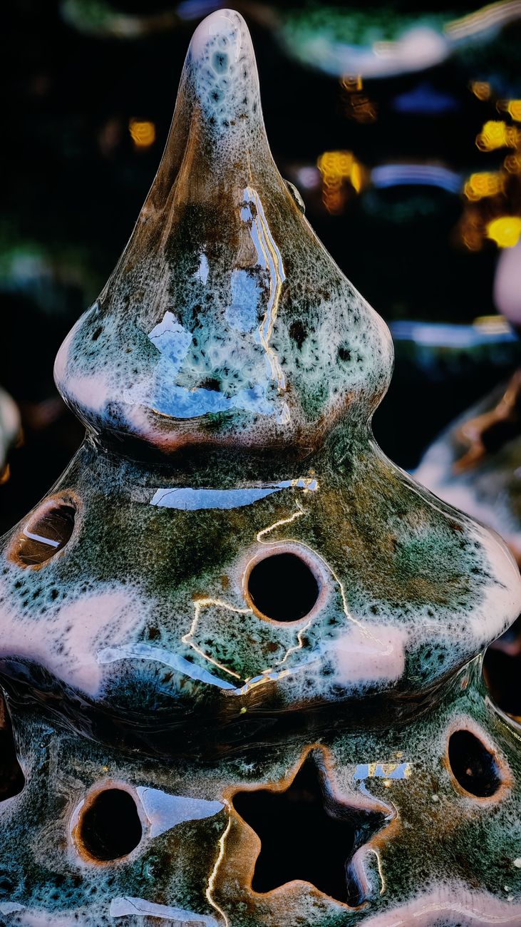 close up of ceramic christmas tree ornament